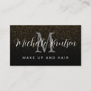 Trendy Black and Gold Makeup Artist Hair Salon Business Card