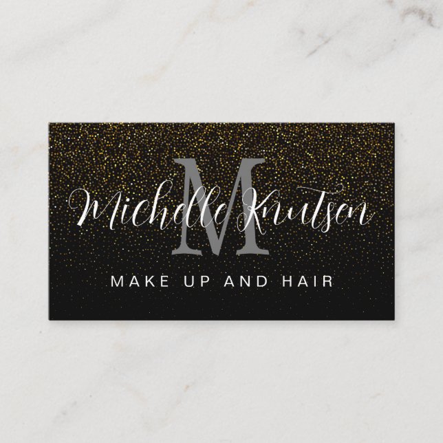 Trendy Black and Gold Makeup Artist Hair Salon  Business Card (Front)