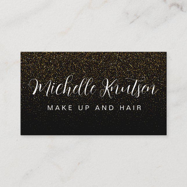 Trendy Black and Gold Makeup Artist Hair Salon  Business Card (Front)