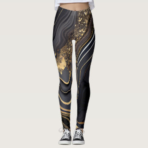 Trendy Black and Gold Marble Leggings