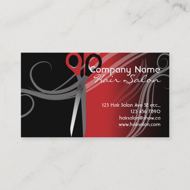Trendy Black and red hair salon Business Card (Front)