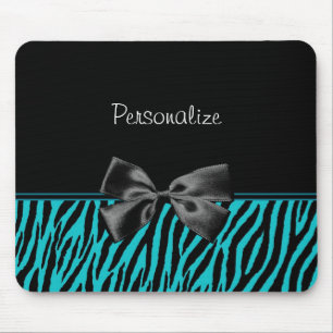 Trendy Black And Teal Zebra Print With Ribbon Mouse Mat