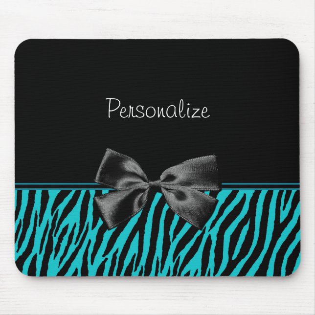 Trendy Black And Teal Zebra Print With Ribbon Mouse Mat (Front)