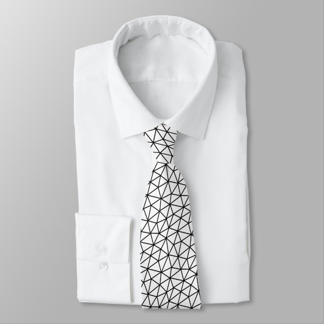 Trendy black and white abstract lines net pattern  tie (Tied)