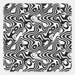 Trendy Black and White Abstract Swirls Pattern Square Sticker