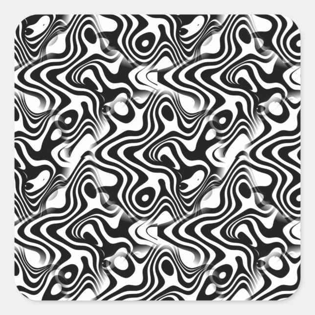 Trendy Black and White Abstract Swirls Pattern Square Sticker (Front)