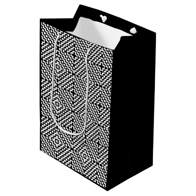 Trendy Black and White Aztec Design Gift Bag (Front Angled)
