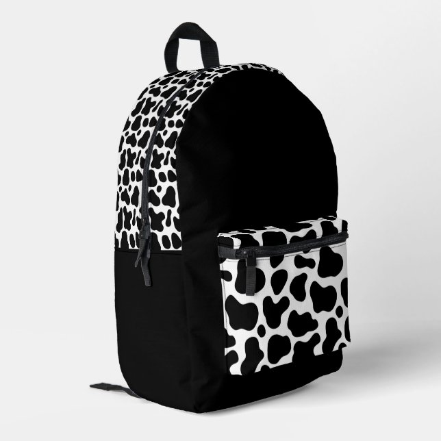 Trendy Black and White Cow Print Pattern Printed Backpack (Back Corner Left)