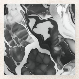 Trendy Black and white faux marble Glass Coaster