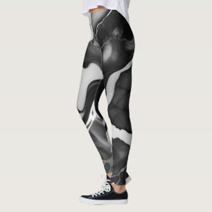 Trendy Black and white faux marble Leggings