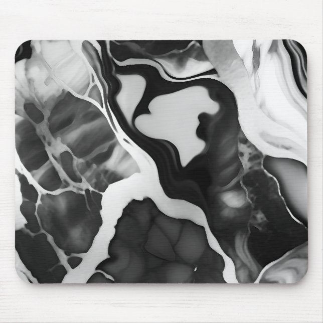 Trendy Black and white faux marble Mouse Mat (Front)
