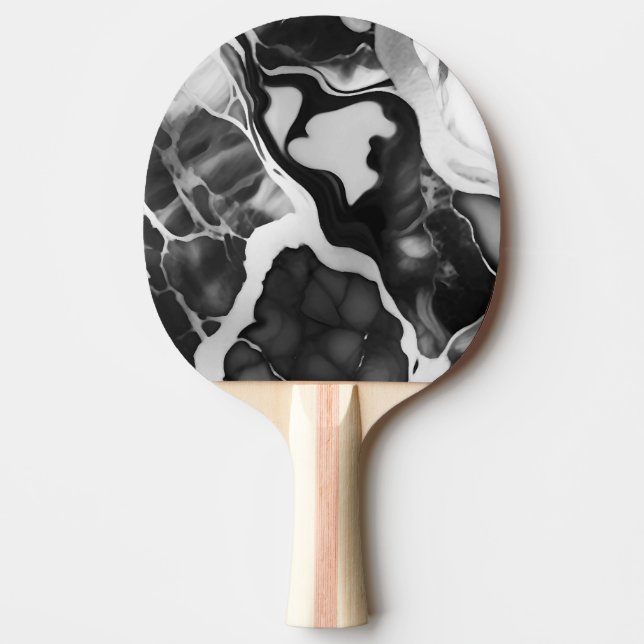 Trendy Black and white faux marble Ping Pong Paddle (Front)