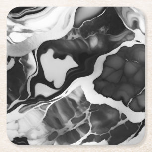Trendy Black and white faux marble Square Paper Coaster