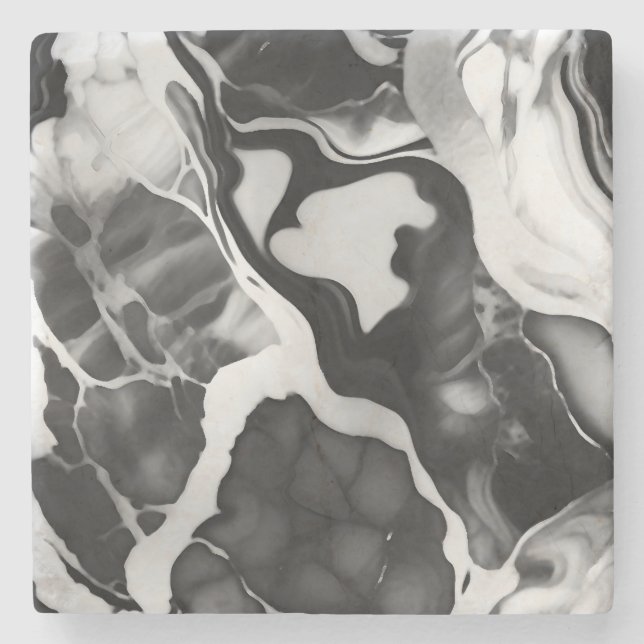 Trendy Black and white faux marble Stone Coaster (Front)