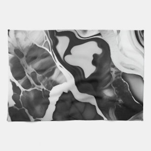 Trendy Black and white faux marble Tea Towel