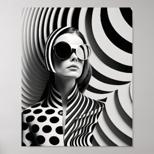 Trendy Black And White Female Art Illustration Poster