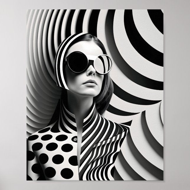 Trendy Black And White Female Art Illustration Poster (Front)
