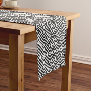 Trendy Black and White Geometric Pattern Short Table Runner