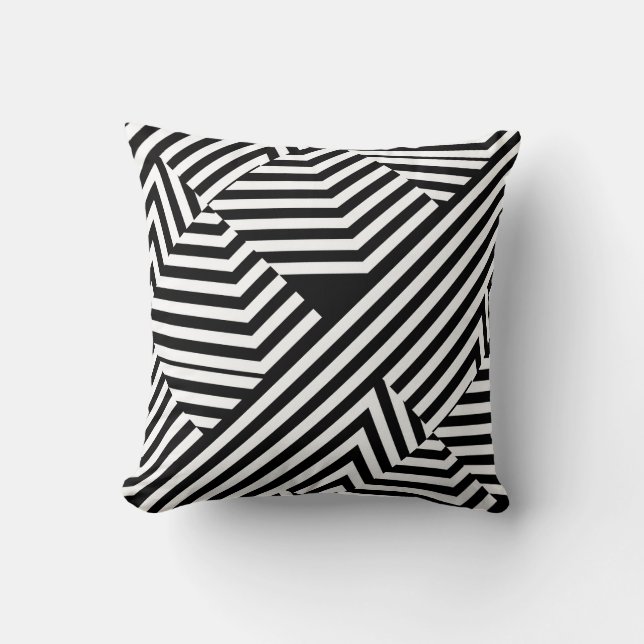Trendy Black and White Geometric Stripes Pattern Cushion (Front)