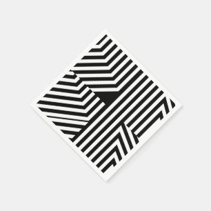 Trendy Black and White Geometric Stripes Pattern Napkin