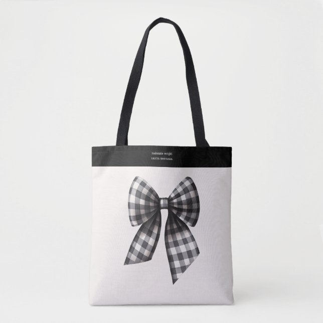 Trendy Black and White Gingham Bow Tote Bag (Front)