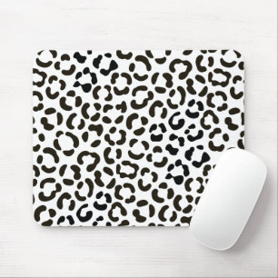 Trendy Black and White Leopard Print Pattern Mouse Mat