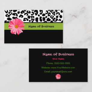Trendy Black And White Leopard Print Pink Daisy Business Card
