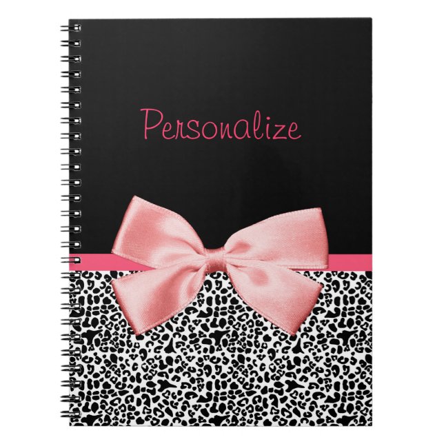 Trendy Black And White Leopard Print Pink Ribbon Notebook (Front)