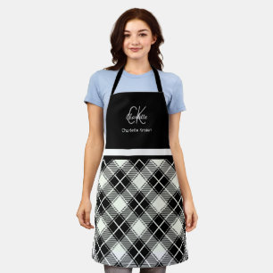 Trendy Black and White Monogram Plaid Apron