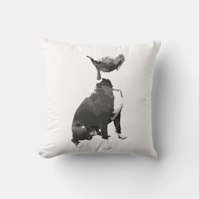 Trendy black and white Pit Bull dog Cushion (Front)