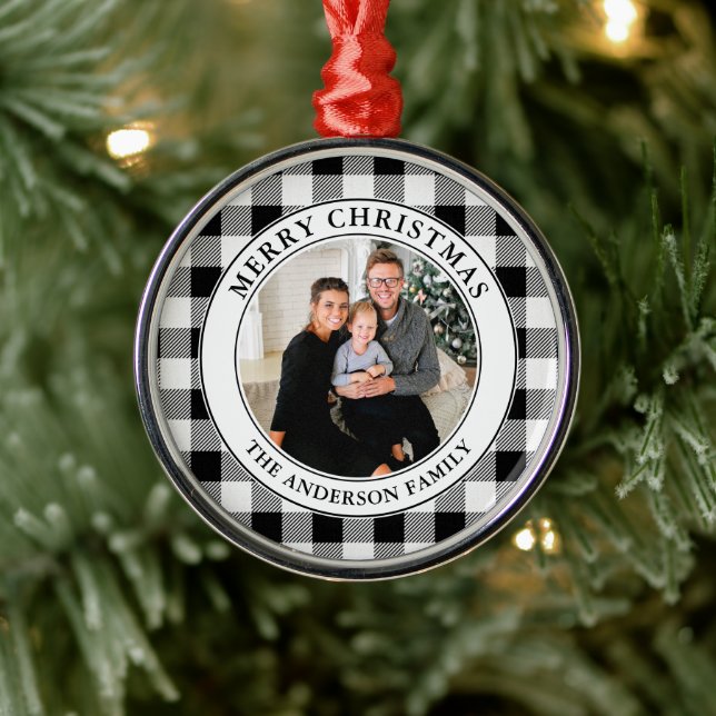 Trendy Black and White Plaid Merry Christmas Metal Tree Decoration (Tree)
