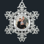 Trendy Black and White Plaid Merry Christmas Snowflake Pewter Christmas Ornament<br><div class="desc">Rustic Merry Christmas Photo Holiday Snowflake Ornament - Trendy Black & White Buffalo Plaid Background.</div>