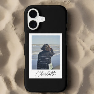 Trendy Black and White Polaroid Style Custom Name 