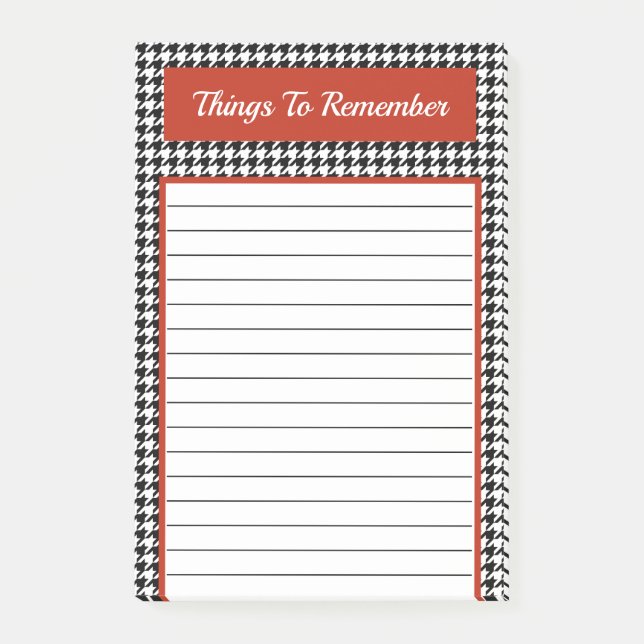 Trendy Black and White Red Houndstooth Chic Design Post-it Notes (Front)