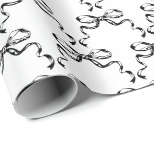 Trendy black and white ribbon bows wrapping paper