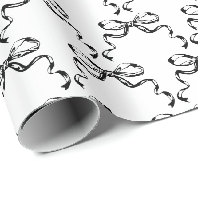 Trendy black and white ribbon bows  wrapping paper (Roll Corner)