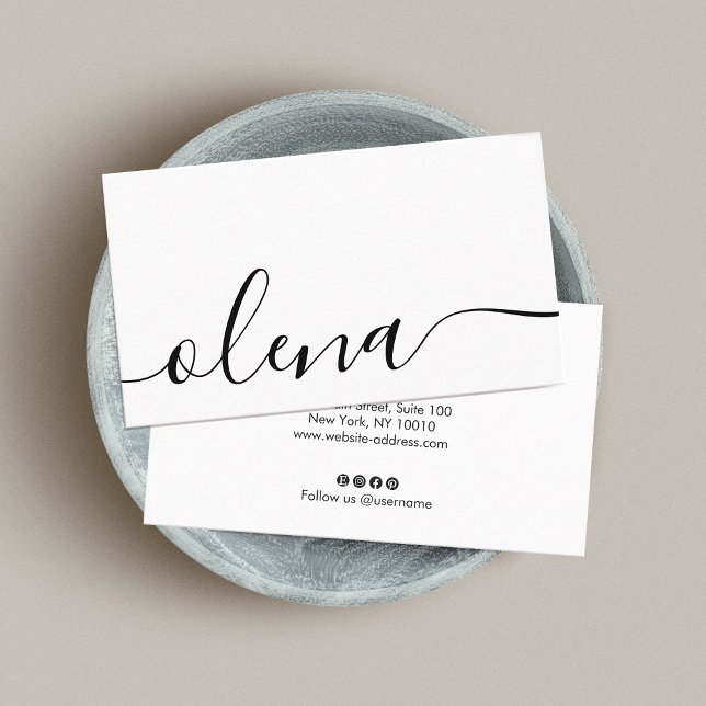 Trendy Black and White Script Calligraphy Business Card (Creator Uploaded)