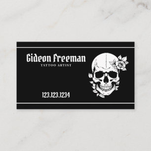 Trendy Black and White Skull Tattoo Artist Business Card