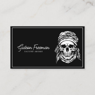 Trendy Black and White Skull Tattooist Business Card