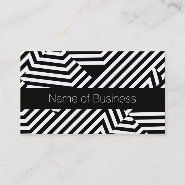 Trendy Black and White Stripe Certified Beautician Business Card (Front)
