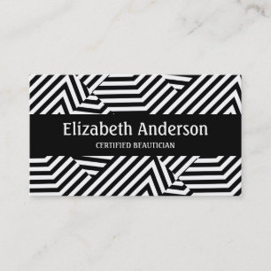 Trendy Black and White Stripe Certified Beautician Business Card