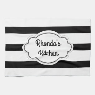 Trendy Black and White Stripes Tea Towel