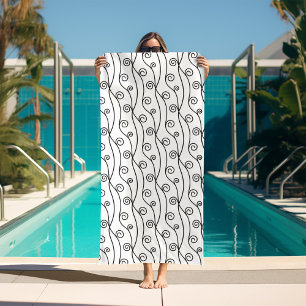 Trendy Black and White Swirls  Beach Towel
