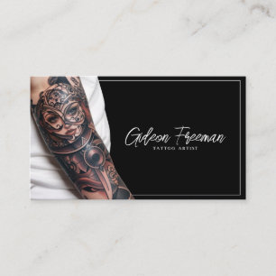 Trendy Black and White Tattooed Arm Tattoo Artist Business Card