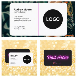 Trendy Black and White Template Nail Technician Business Card
