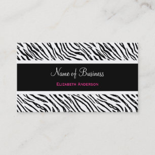 Trendy Black and White Tiger Stripes Pink Name Business Card