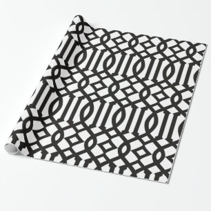 Trendy Black and White Trellis Pattern Wrapping Paper