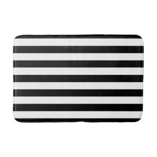 Trendy Black and White Wide Horizontal Stripes Bath Mat