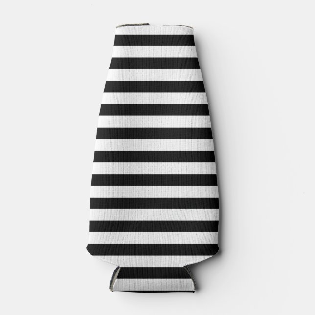 Trendy Black and White Wide Horizontal Stripes Bottle Cooler (Front)