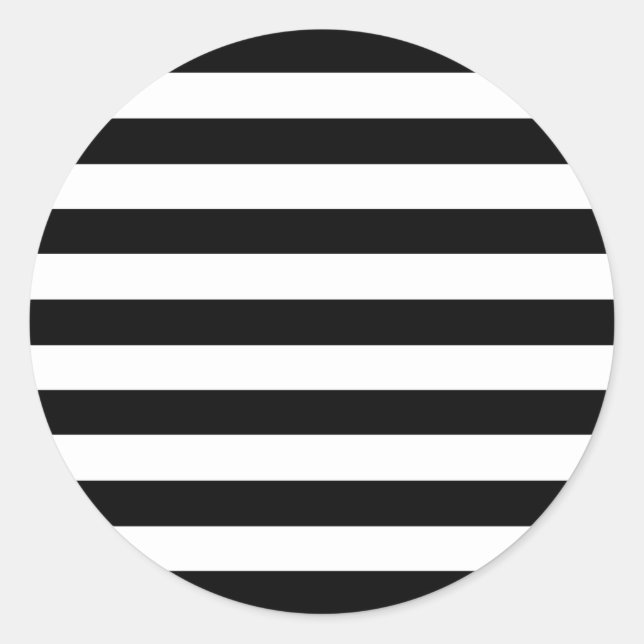 Trendy Black and White Wide Horizontal Stripes Classic Round Sticker (Front)